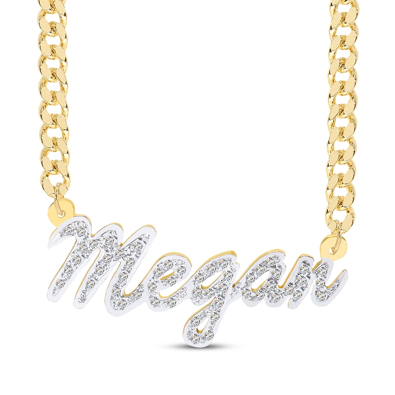 Diamond Large Script Name Necklace 1/4 ct tw 14K Yellow Gold 18"