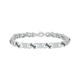 Black & White Diamond Infinity Dog Bone Link Bracelet 1/15 ct tw Sterling Silver 7.25&quot;