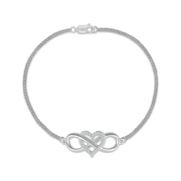 Diamond Heart & Infinity Bracelet 1/8 ct tw Sterling Silver 7.5&quot;