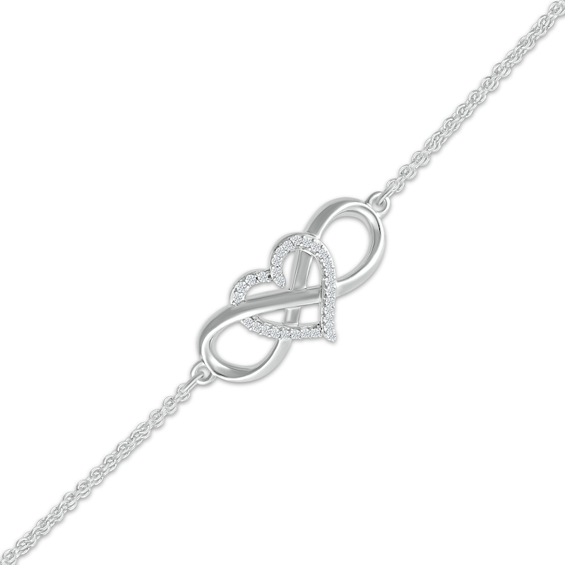 Main Image 2 of Diamond Heart & Infinity Bracelet 1/8 ct tw Sterling Silver 7.5&quot;