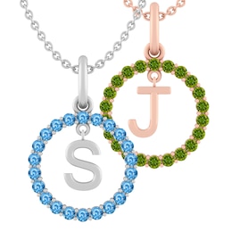 Birthstone Initials Necklace (1 Stone and Initial)