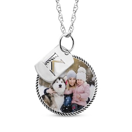 Rope Edge Photo & Initial Charms Necklace Sterling Silver 18&quot;