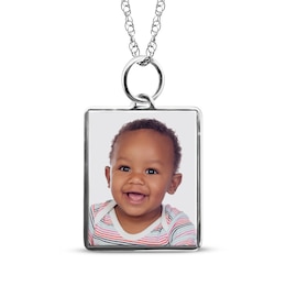 Small Rectangle Photo Charm Necklace Sterling Silver 18&quot;