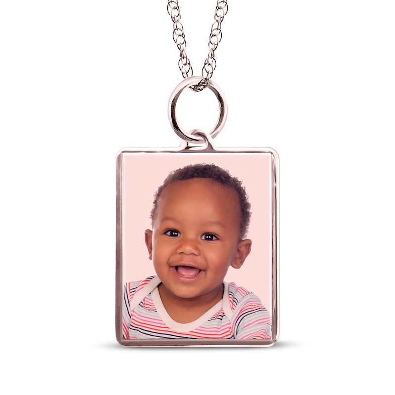 Main Image 1 of Small Rectangle Photo Charm Necklace 10K Rose Gold 18&quot;