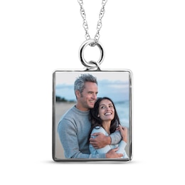 Medium Rectangle Photo Charm Necklace Sterling Silver 18&quot;