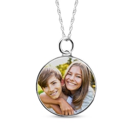 Medium Round Photo Charm Necklace Sterling Silver 18&quot;