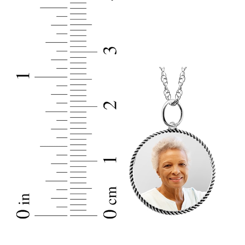 Main Image 3 of Small Round Rope Edge Photo Charm Necklace Sterling Silver 18&quot;