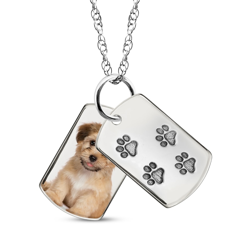 Main Image 1 of Double Dog Tag Photo & Footprints Swivel Necklace Sterling Silver 18&quot;