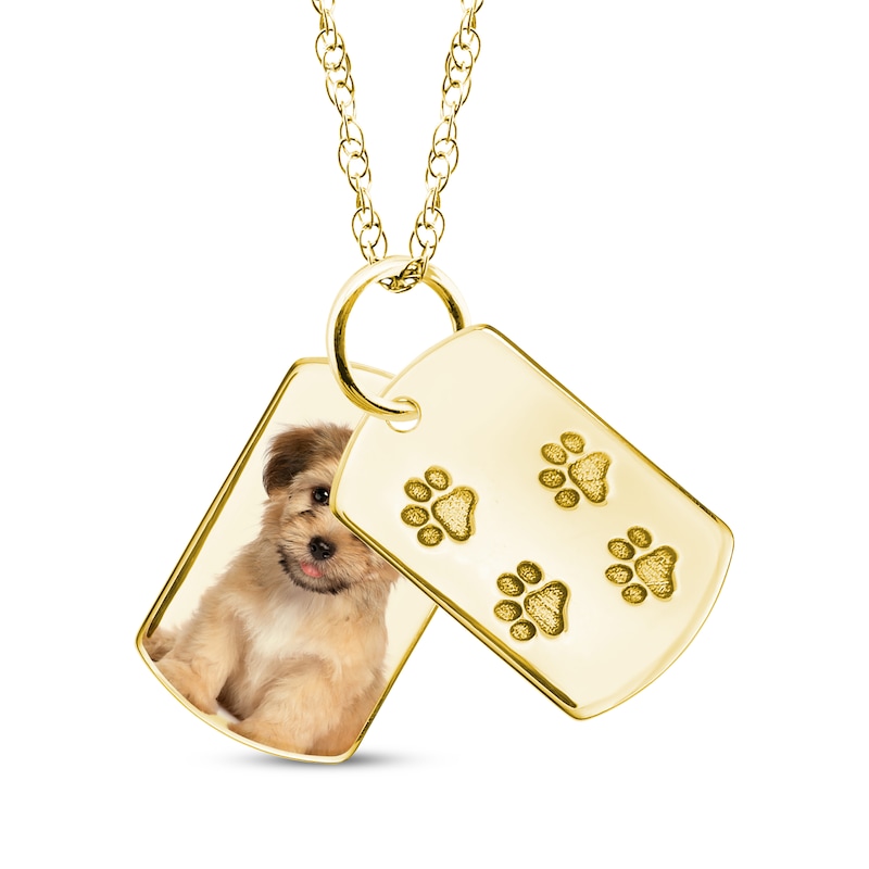 Main Image 1 of Double Dog Tag Photo & Footprints Swivel Necklace 10K Yellow Gold 18&quot;