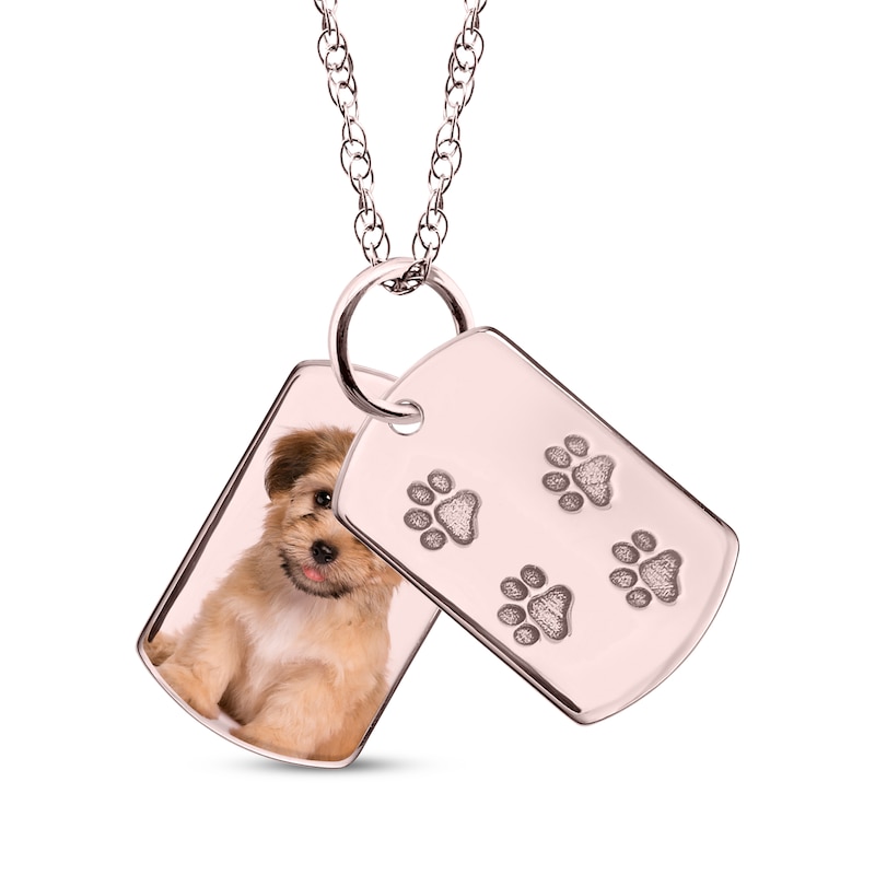 Main Image 1 of Double Dog Tag Photo & Footprints Swivel Necklace 10K Rose Gold 18&quot;