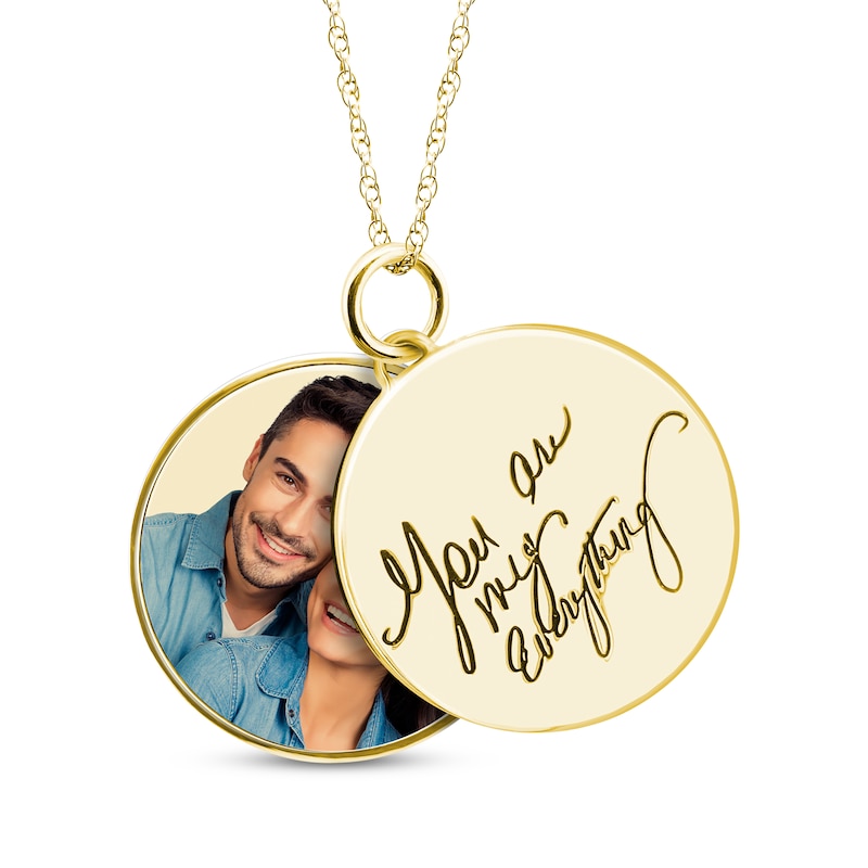 Main Image 1 of Double Round Photo & Handwritten Message Charm Swivel Necklace 10K Yellow Gold 18&quot;