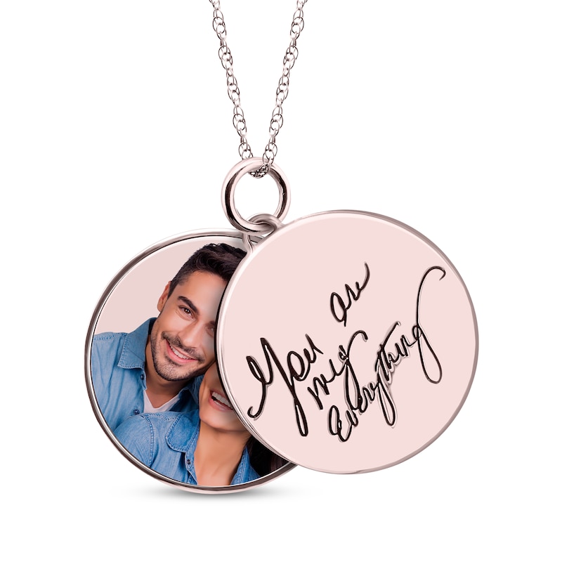 Main Image 1 of Double Round Photo & Handwritten Message Charm Swivel Necklace 10K Rose Gold 18&quot;