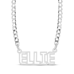 Stenciled Name Curb Chain Necklace Sterling Silver 18&quot;