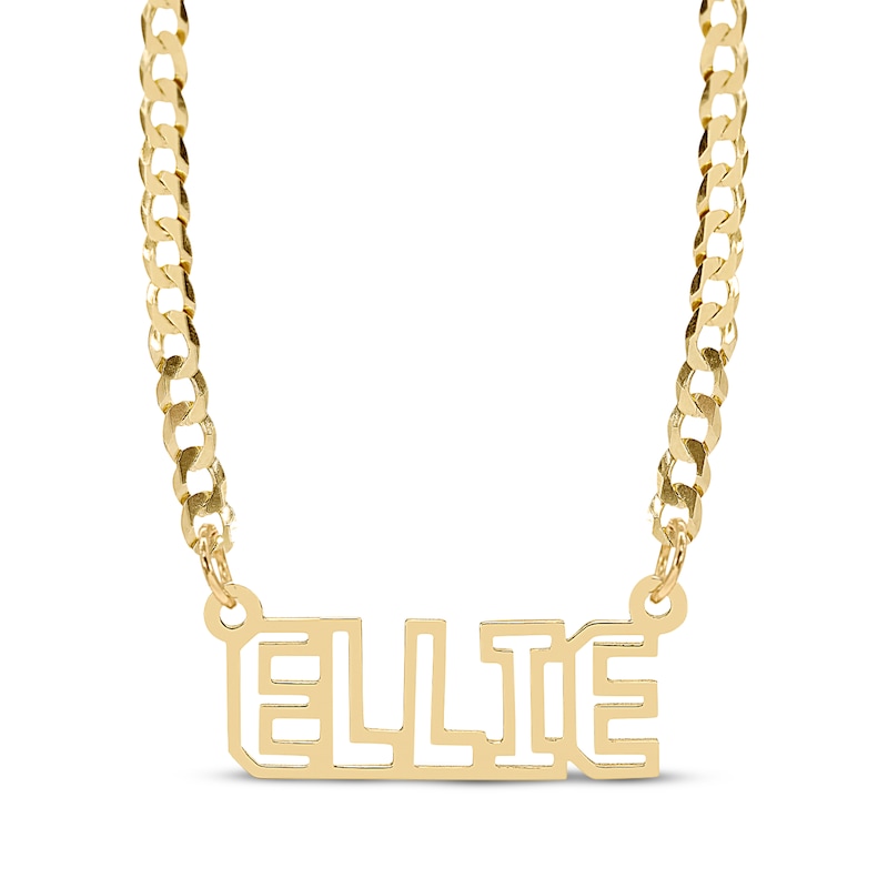 Main Image 1 of Stenciled Name Curb Chain Necklace 14K Yellow Gold 18&quot;