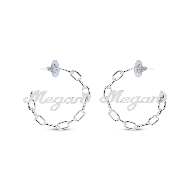 Main Image 1 of Script Name Paperclip Chain J-Hoop Earrings Sterling Silver