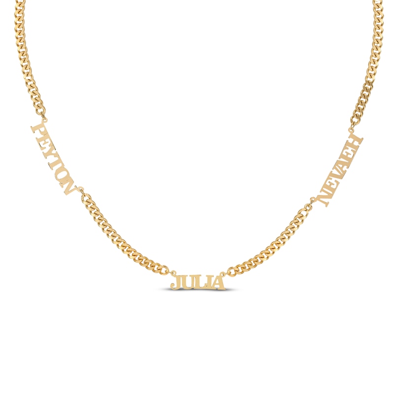 Three-Name Curb Chain Necklace 14K Yellow Gold 18"