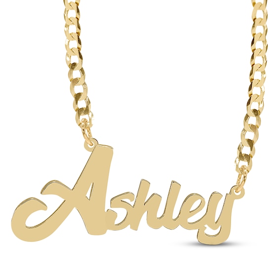 Script Name Curb Chain Necklace 14K Yellow Gold 18"