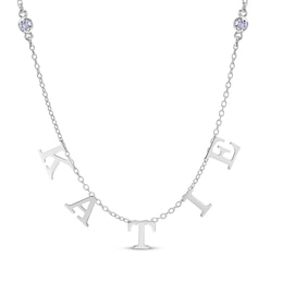 Diamond Station Name Necklace 1/8 ct tw Sterling Silver 18&quot;