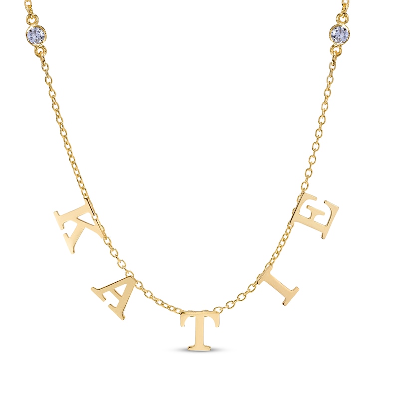 Main Image 1 of Diamond Station Name Necklace 1/8 ct tw 10K Yellow Gold 18&quot;