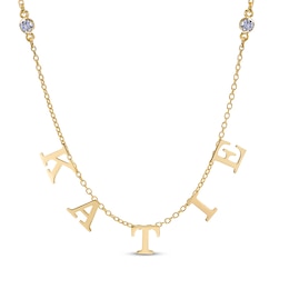 Diamond Station Name Necklace 1/8 ct tw 14K Yellow Gold 18&quot;