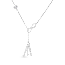 Diamond Accent Three-Name Tassel Infinity Lariat Necklace Sterling Silver 18&quot;