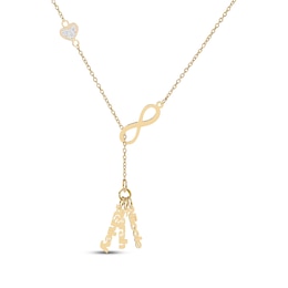 Diamond Accent Three-Name Tassel Infinity Lariat Necklace 10K Yellow Gold 18&quot;