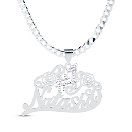 #1 & Script Name Necklace Sterling Silver 18&quot;