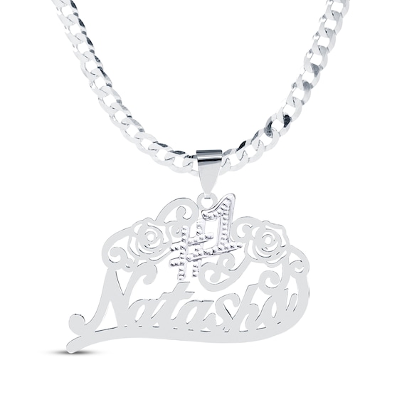 #1 & Script Name Necklace Sterling Silver 18"