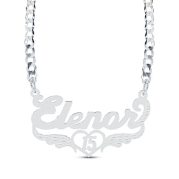 Name & Wings Quinceañera Curb Chain Necklace Sterling Silver 18&quot;