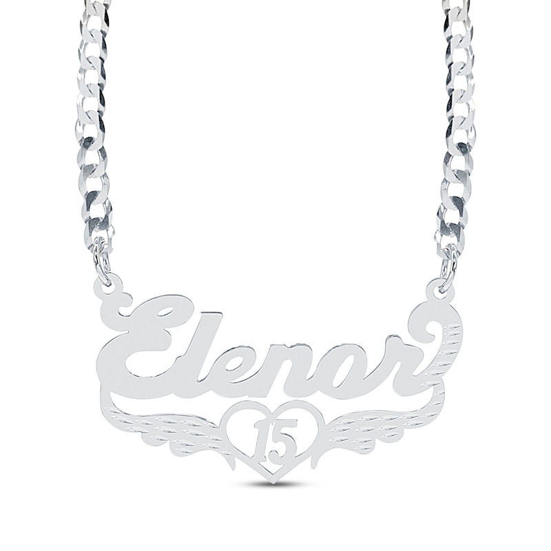 Main Image 1 of Name & Wings Quinceañera Curb Chain Necklace Sterling Silver 18&quot;