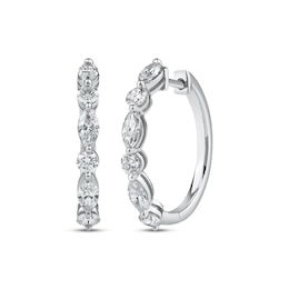 Lab-Grown Diamonds by KAY Marquise & Round-Cut Hoop Earrings 1-1/2 ct tw 10K White Gold