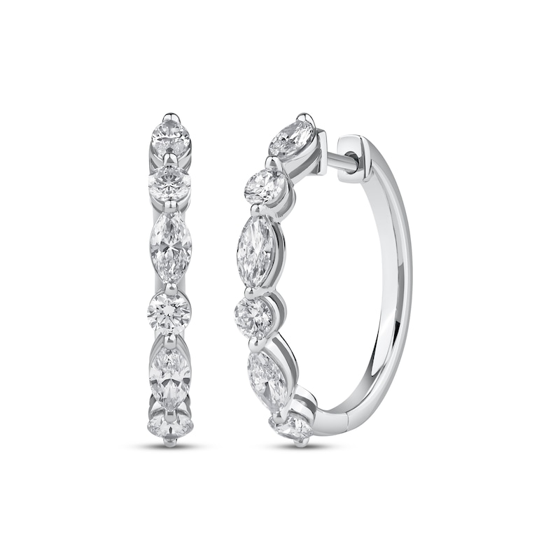 Main Image 1 of Lab-Grown Diamonds by KAY Marquise & Round-Cut Hoop Earrings 1-1/2 ct tw 10K White Gold