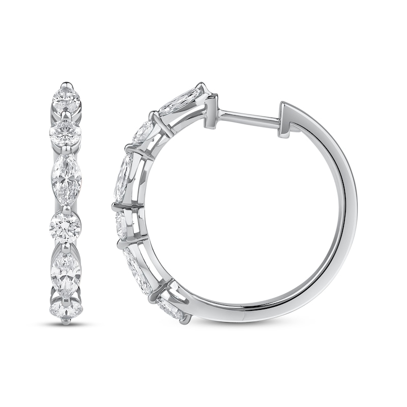 Main Image 3 of Lab-Grown Diamonds by KAY Marquise & Round-Cut Hoop Earrings 1-1/2 ct tw 10K White Gold