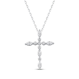 Lab-Created Diamonds by KAY Marquise & Round-Cut Cross Necklace 3/4 ct tw 10K White Gold 18&quot;