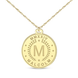 Roman Numeral, Initial & Name Disc Necklace 10K Yellow Gold 22&quot;