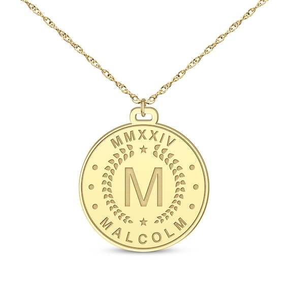 Roman Numeral, Initial & Name Disc Necklace 10K Yellow Gold 22"