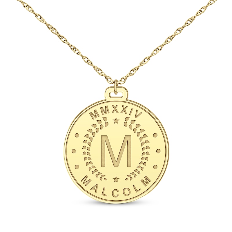 Roman Numeral, Initial & Name Disc Necklace 10K Yellow Gold 22"