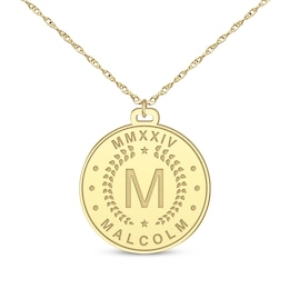 Roman Numeral, Initial & Name Disc Necklace 14K Yellow Gold 22&quot;