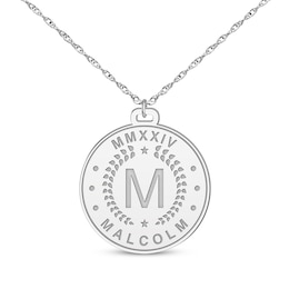 Roman Numeral, Initial & Name Disc Necklace Sterling Silver 22&quot;