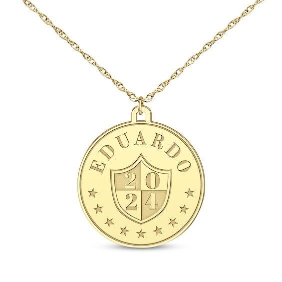 Graduation Name & Year Disc Necklace 10K Yellow Gold 22"