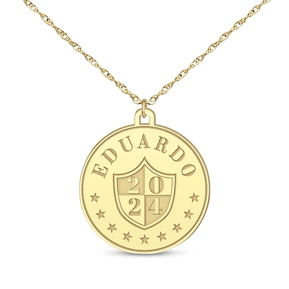 Graduation Name & Year Disc Necklace 14K Yellow Gold 22"