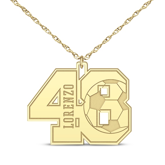 Soccer Double Digit Number & Name Necklace 10K Yellow Gold 22"