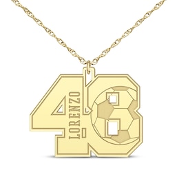 Soccer Double Digit Number & Name Necklace 14K Yellow Gold 22&quot;