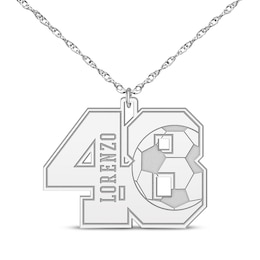 Soccer Double Digit Number & Name Necklace Sterling Silver 22&quot;