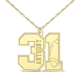 Football Double Digit Number & Name Necklace 14K Yellow Gold 22&quot;