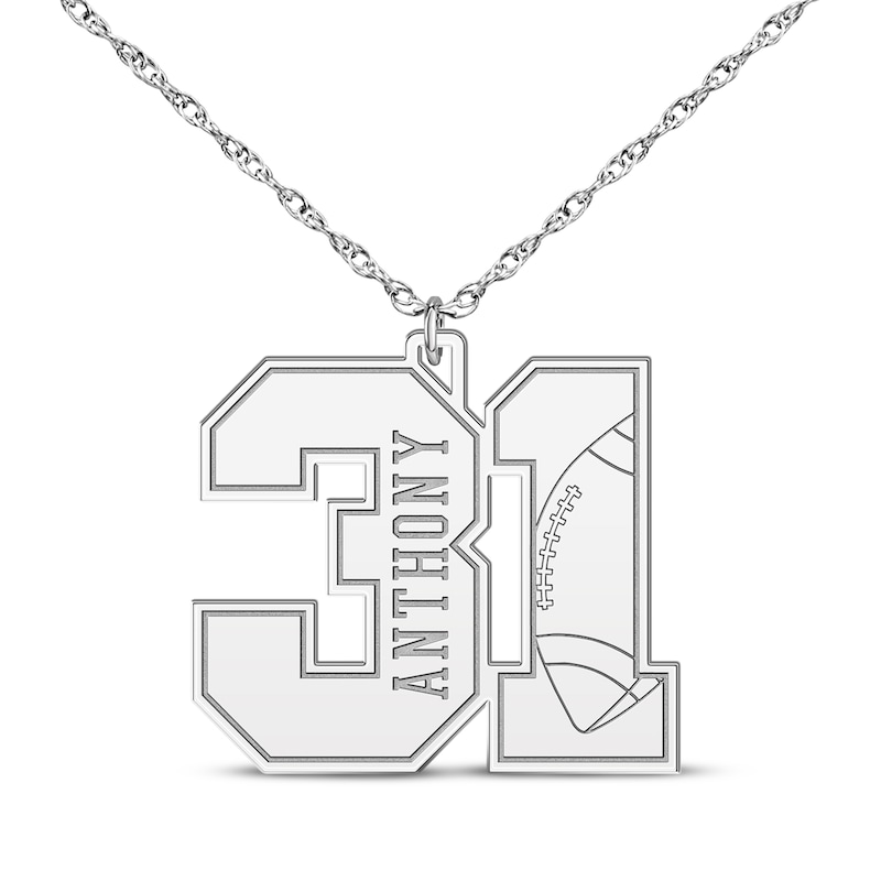 Football Double Digit Number & Name Necklace Sterling Silver 22"