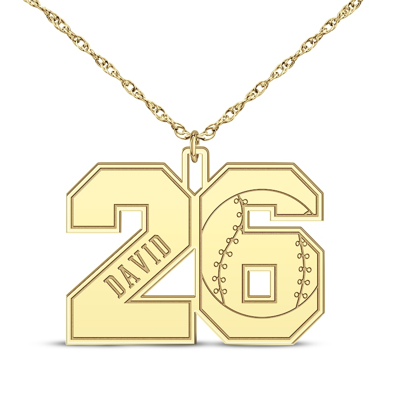 Main Image 1 of Baseball Double Digit Number & Name Necklace 10K Yellow Gold 22&quot;