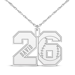 Baseball Double Digit Number & Name Necklace Sterling Silver 22&quot;