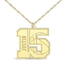 Basketball Double Digit Number & Name Necklace 10K Yellow Gold 22&quot;