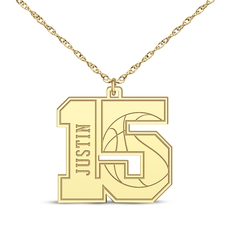 Main Image 1 of Basketball Double Digit Number & Name Necklace 14K Yellow Gold 22&quot;